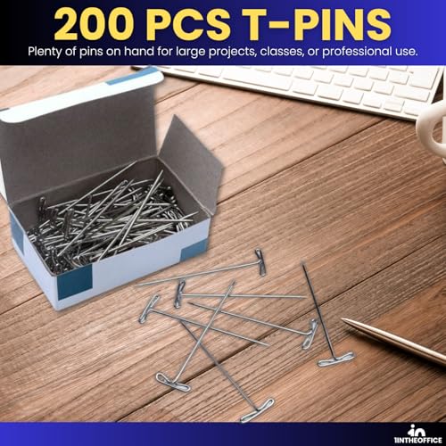InTheOffice T Pins 2 Inch, T Pins for Blocking Knitting, Wig Pins, Foam Head, Sewing, Office Wall - 200 Pack