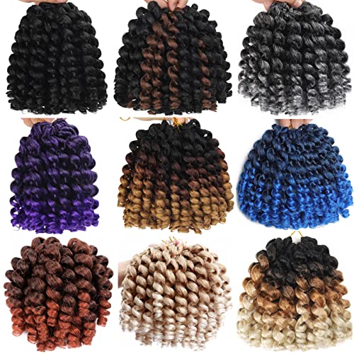 Short Jamaican Bounce Crochet Hair 3 Packs 2X Ringlet Wand Curl Crochet Hair 8 Inch Curly Crochet Braiding Hair 60 Roots - color: OT1B/30, size: 8 Inch (Pack of 3)