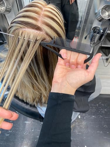 Authentic "Never Let Go" Carbon Fibre Professional Styling Comb, Balayage and Highlighting Long Tail Metal Pick Teaser Comb (#2)