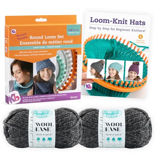 Authentic Knitting Board Premium Round Knitting Looms Set - Chunky Round Loom Set with Yarn - Charcoal - color: Charcoal