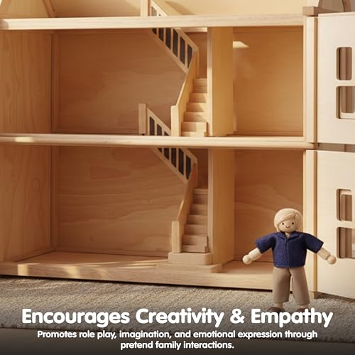 PlanToys® Mother Dollhouse Figurine Wooden Poseable 1:12 Scale 5-Inch Doll | mom character, doll house people accessories, bendable arms, girls pretend play, montessori storytelling role gift ages 3+ - color: Caucasian Dad