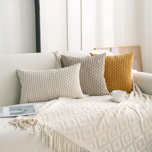 Set of 4 Neutral Decorative Throw Pillow Covers 26x26 Inch Corduroy Pillow Covers for Bed Couch Sofa Living Room Soft Square Cushion Cases - color: Neutral, size: 26" x 26" (Pack of 4)
