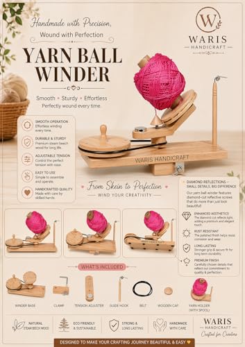 Waris Handicraft Wooden Yarn Ball Winder – Hand Operated Swift Yarn Winder for Knitting & Crochet, Heavy Duty Tabletop Yarn Spinner, Easy to Use, Durable Wooden Yarn Winding Tool