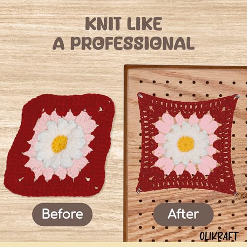 Olikraft Granny Square Blocking Board (9.5 Inch, 50 Pins) | Durable wood build, evenly spaced 0.5 inch holes for perfect tension, secure hold from rust-resistant stainless steel - size: 9.5 inches, style: Premium - 50 pins