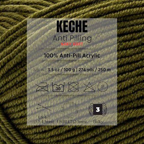 Soft DailyKnit DK Yarn, 100% Anti-Pilling Acrylic for Knitting Crocheting, Light Weight #3 (3.52 oz / 274 Yds) 1 Skein - Army Green - color: Army Green, size: 1 SKEIN
