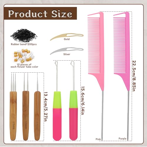kgxulr Crochet Hooks, 5 PCS Crochet Hooks for Hair, Latch Hook | Crochet Needle for Locs, Multiple Sizes and Types Loc Crochet Needle for Hair Braiding - size: 229 PCS