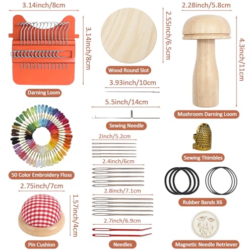 Esoes Speedweve Darning Mini Loom Kits with 50 Color Threads, Sock Darning Mushroom Egg, Complete Darning Kit for Beginners Quickly Mending Jeans Socks, DIY Knit Patch Repair Clothes Tool