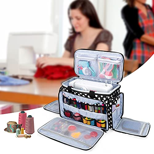 LUXJA Sewing Machine Case with Removable Padding Pad, Black Dots | Travel Case for Most Standard Sewing Machines & Accessories, Bag Only - color: Black Dots, style: Sewing Machine Bag