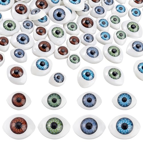 AHANDMAKER 80 pcs Half Round Doll Eye, Plastic Doll Craft Eyes Scary Eyes Cabochons Oval Flat Eyeball Hollow Eyeballs for Halloween DIY Sewing Craft Puppet Bear Doll Making
