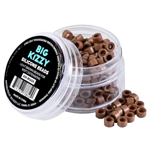 Big Kizzy Silicone Lined Microlink Beads 250pcs 5.0mm (Light Brown) | for Invisible Application of Weft Hair Extensions - color: Light Brown, size: 250 beads