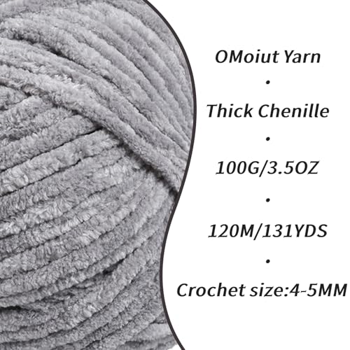 2 Pack Grayish Fluffy Velvet Yarn for Crocheting, Chunky Chenille Baby Blanket Yarn for Crochet, Soft Fuzzy Puzzle Yarn for Knitting, (100g/3.53oz Each) Bulky Thick Amigurumi Crochet Yarns - color: 2 Grayish