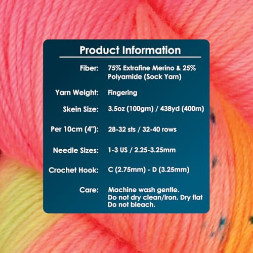 KnitPro Symfonie Fingering Weight Merino Wool Yarn 100g, Galaxy Glow | 75% Extrafine Merino & 25% Polyamide, 438yds, OEKO-TEX Certified, Superwash, Colorfast, #1 Yarn Skein for Knitting & Crochet - color: Galaxy Glow