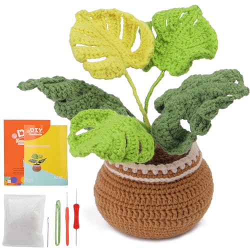 kgxulr Crochet Kit, Monstera Leaves Knitting Kit, Crochet Kit for Beginners | Crochet Kit for Beginners, Crochet Flower Kit, Beginner Crochet Kit for Adults with Step-by-Step Video Tutorials - color: Monstera Leaves