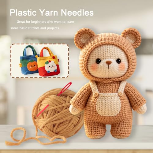 Deshionew 50 PCS Plastic Yarn Needles for Crafts, 2.7" Large Eye Safe Needles with Case, Sewing Needles for Yarn Knitting Projects, Learn Basic Stitches, DIY Sewing Handmade - 10 Colors