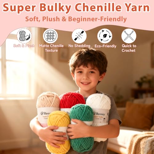 Super Bulky Chenille Yarn – 6 Pack of 100g (Total 600g) - CYC #6 Super Bulky 5mm Thick – Extra Soft Plush Chunky Yarn for Crocheting – Matte Chenille for Baby Blankets, Toys & Hats(Pink) - color: Pink