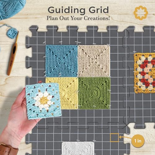 Unordinary Granny® Crochet Blocking Set-9Pc Extra Thick 12x12 Interlocking EVA Foam Mats with Grids, 150 T-Pins, Premium Felt Bag and a Cotton Pouch, Grey - color: Grey