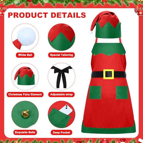 Handepo 12 Sets Christmas Apron and Hat Christmas Elf Costume Kit for Adults Women Cosplay Kitchen Xmas Holiday - color: Red, style: Classic