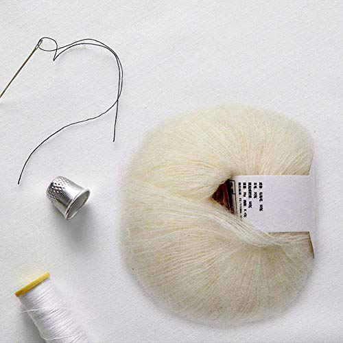 Soft Thin Wool Yarn, Angora Mohair Yarn for Knitting and Crocheting, Long Fiber Craft Thread for DIY Scarf Projects (White)