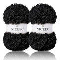 NICEEC 2 Skeins Teddy Fur Yarn- Black | Super Soft, Chunky, Fluffy & Fuzzy, Faux Fur, Eyelash Yarn for Crochet & Knit (Total Length 110yds/7.05oz) - color: Black