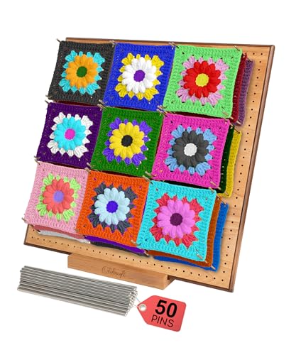 Olikraft Granny Square Blocking Board (15 Inch, 50 Pins) | Durable wood build, evenly spaced 0.5 inch holes for perfect tension, secure hold from rust-resistant stainless steel - size: 15 inches, style: Premium - 50 pins