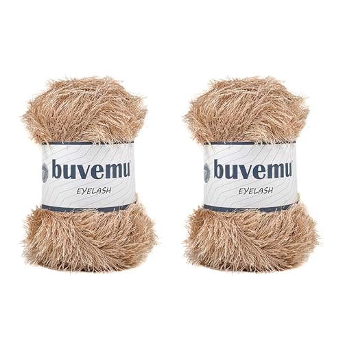 Eyelash Fun Fur Yarn for Crochet, Knitting & Crafts, Beige, 2-Pack | 100% Polyester, 100 g (3.53 oz), 175 yd (160 m), Ideal for Amigurumi, Graduation Leis, Bags, Rugs, Scarves & Plush Toys - color: Beige, size: 2 Pack