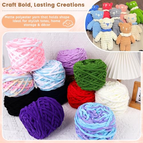 Super Bulky Chenille Yarn for Crocheting – 4 Pack of 100g/3.5oz, CYC #6 Super Bulky Weight Rope-Like Chunky Yarn, Fuzzy Matte Thick for Crocheting Blankets, Bags & Rugs (Cream White) - color: Cream White