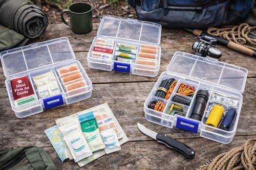 Clear Plastic Organizer Boxes 4 Pack – Small Parts Storage Organizer with Secure Lids – Hardware, Craft, Bead, Fishing Tackle & Screw Organizer Containers