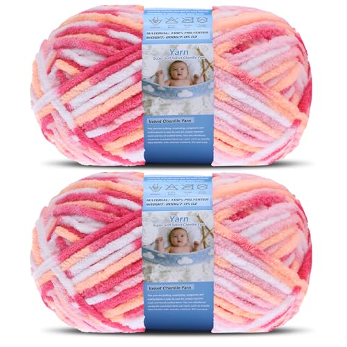 Super Bulky Blanket Yarn for Crocheting - 2 Pack of 200g/7.05oz 174yd/160m Super Soft Chenille Plush Yarn - Bulk Thick Yarns Used for Making Scarves, Baby Blanket, DIY Craft (2, Colorful-G) - color: Colorful-G