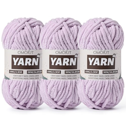 3 Pack Light Purple Fluffy Chunky Chenille Crochet Yarn, Baby Yarn for Crocheting Soft Blanket, Bulky Velvet Yarn (100g/54.8yds Each), Plush Amigurumi Yarn for Knitting Crafts, Scarves, Puzzle - color: 3 Light Purple