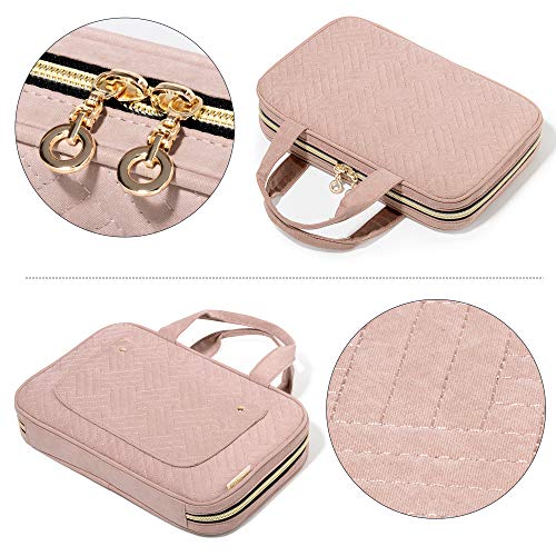 Yarwo Knitting Needles Case, Crochet Hooks Organizer with 2 Clear Pouches | Circular Needles Holder for Ergonomic Crochet Hook (up to 10.6") and Craft Yarn Kits, Top Handles, Bag Only, Dusty Rose - color: Dusty Rose