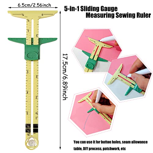 YEQIN 4 Pieces Sewing Gauge Sewing Measuring Tool, 5-in-1 Sliding Gauge Measuring Sewing Ruler Tool Fabric Quilting Ruler for Knitting Crafting Sewing Beginner Supplies - size: Size 4(4pcs style1+3)