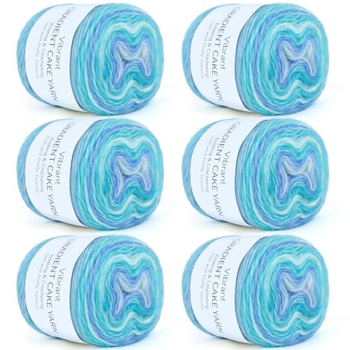 Aeelike Cake Yarn for Crocheting, Soft Ombre Crochet Yarn, Blue Green | 6 PCS #3 Light weight 100g(3.52oz) 245m( 267yards), 60% Cotton Blend Gradient Yarn for Blanket Scarves DIY Crafts, Ideal Gift - color: Blue Green Gradient, size: 6 pcs