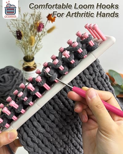 UCDRMA Knitting Loom Hook Refill Set, 8PCS Longer Stainless Steel Loom Knitting Hook (6in) with Comfortable Grip, Macaron-Colored Loom Crochet Hooks Kit & 16 Sewing Needles, Nice Crochet Loom Tools - color: Macaron-colored (8PC)