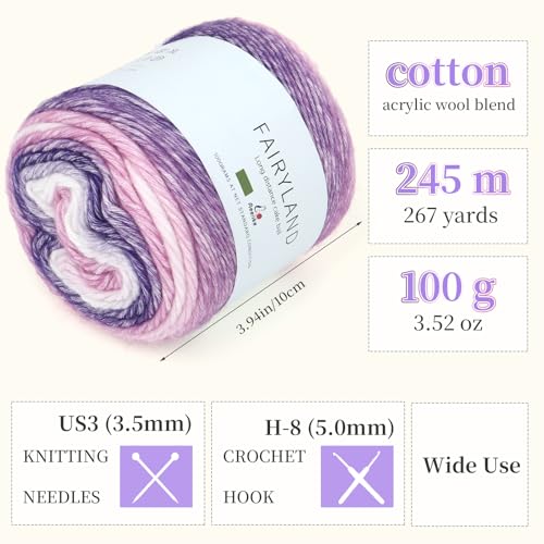 Aeelike Cake Yarn for Crocheting, Soft Ombre Crochet Yarn, Purple | 6 PCS #3 Light weight 100g(3.52oz) 245m( 267yards), 60% Cotton Blend Gradient Yarn for Blanket Scarves DIY Crafts, Ideal Gift - color: Purple Gradient, size: 6 pcs