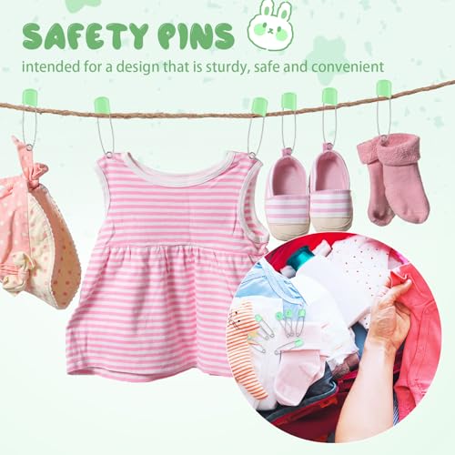 WILLBOND 50 Pcs Large Safety Pins for Clothes,with Bag, Light Green | Plastic Head with Locking Closures, Heavy Duty Nappy Pins Hooks, 2.2 Inch Fasteners, Stainless Steel, Velvet Bag - color: Light Green