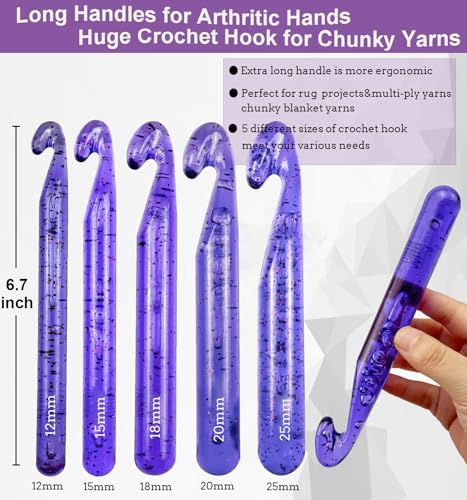 Weabetfu 12mm Large Crochet Hook,Huge Crochet Hooks for Chunky Yarn,Ergonomic Knitting Giant Crochet Hooks,Big Crochet Hooks for Knitting Yarn Carpet Scarf Wool Roving, Purple - color: Purple, size: 12mm