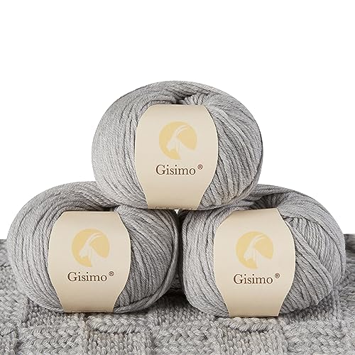 100% Merino Wool Yarn, 6-Ply Luxurious and Soft Yarn for Hand Knitting & Crocheting, 1.76 OZ/50g, 127 yds/116 Meters (Light Gray, 3 Balls) - color: light gray, size: 3 balls