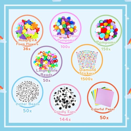 ZEIZHUBN Arts and Crafts Supplies for Kids Crafts Kit with Pipe Cleaners DIY Crafts for Kids Art School Supplies Materials All in Crafting Box Craft Supply Set Gifts for Kid Girls Boys Age 4-8, 8-12 - color: Blue