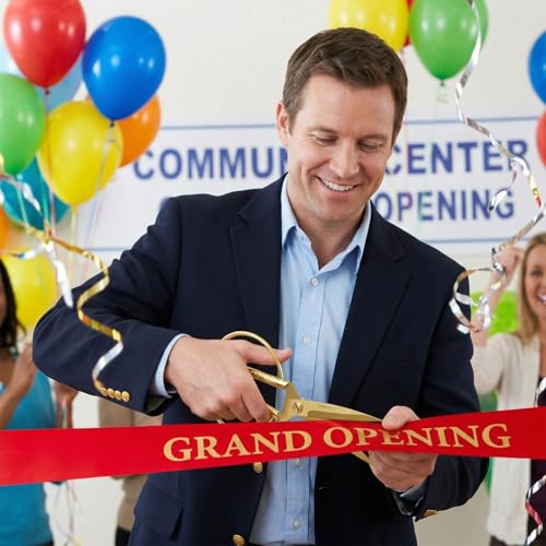Ribbon Cutting Scissors, Giant Gold Scissors Grand Opening Scissor for All Ribbon Cutting and Inauguration Ceremonies Embossed Handle 7.48"