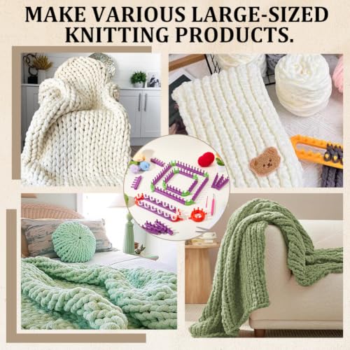 OLYCRAFT 2 Pack DIY Knitting Loom Set Adjustable Chunky Blanket Loom Weave Loom Craft Yarn Kit DIY Tool Crochet Hook with Sewing Needle for DIY Socks Hats Blankets Beginner Friendly Yarn Craft
