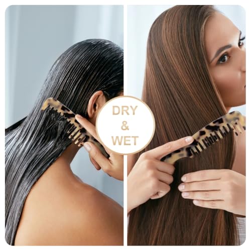 Large Wide Tooth Hair Comb Tortoise Shell Comb for Thick Curly Hair | Cellulose Acetate Hair Detangling Comb Round Tooth for Women Men or Kids, Anti-Static Wet or Dry, Ivory - color: Ivory
