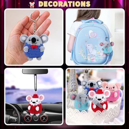 Crochet Kit for Beginners - 4 PCS Crochet Starter Kit With Step-by-Step Video Tutorials, for Adults - Elephant Mouse Pig Koala Microphone Crocheting Set - color: Elephant Mouse Pig Koala