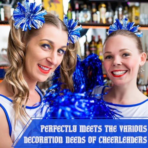 Shappy Mini Pompom Hair Tie 4inch Cheerleading Ponytail Holder | Team Spirit Design, Elastic Hair Ropes, Compact Cheer Accessories for Football Games, Dance Events and Party Favors - color: Blue