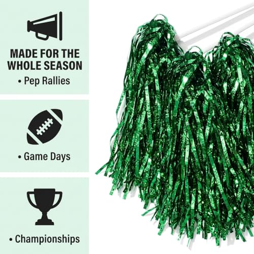 Metallic Kelly Green Foil Textured School Spirit Shakers- Pack of 10 | Anderson's Metallic Pom Pom, For Cheerleader, Football, Basketball, Homecoming, Team Party, Dance Performance - color: Kelly Green
