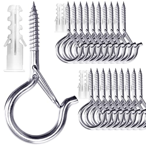PlusRoc 20 Pack Screw Hooks for Hanging Outdoor Lights(Stainless Steel) | Christmas Seasonal Lighting, Heavy Duty 2.2 Inch Eye Hook Cup Ceiling Hook Q-Hanger for Patio, Wall Wood Ceiling Deck Mount - color: Stainless Steel Silver