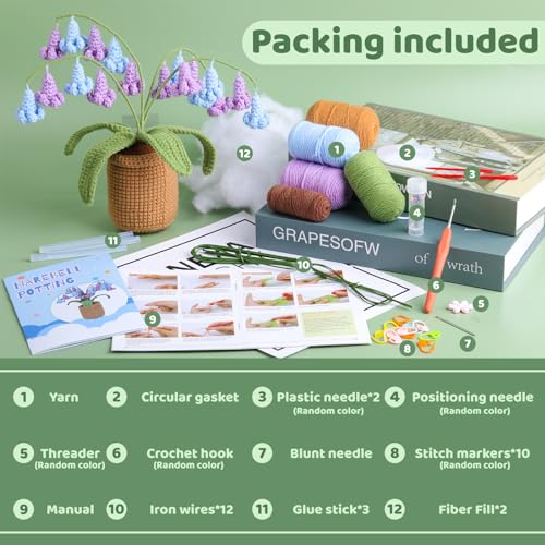 kgxulr Crochet Kit, Bluebell Crochet Kit for Beginners, Crochet Flowers Kit | Crochet Kit for Beginners Flowers, Beginner Crochet Kit for Adults, Birthday Party, Wedding, Mother's Day or Thanksgiving - color: Bluebell