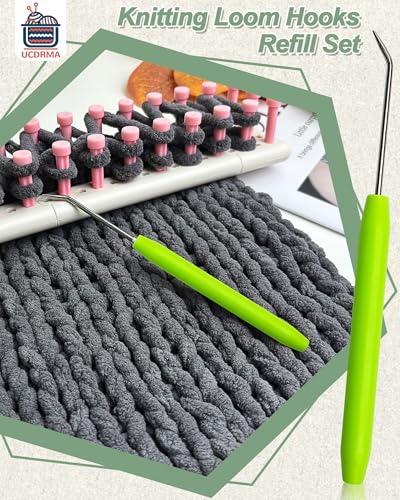 UCDRMA Knitting Loom Hook Refill Set, 8PCS Longer Stainless Steel Loom Knitting Hook (6in) with Comfortable Grip, Macaron-Colored Loom Crochet Hooks Kit & 16 Sewing Needles, Nice Crochet Loom Tools - color: Macaron-colored (8PC)