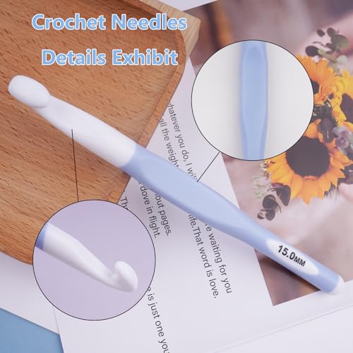 Hobekoee 15mm Large Crochet Hook,Big Crochet Hooks for Chunky Yarn,Extra Long Crochet Hooks with Soft Ergonomic Handle for Crocheting Yarn,Wool Roving - size: 15mm