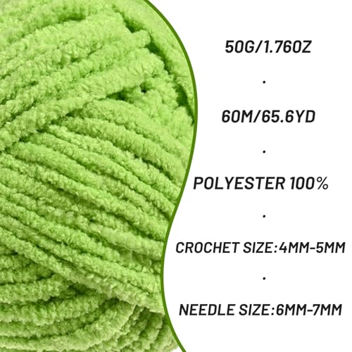 2 Pack Fluffy Velvet Yarn for Crocheting，Baby Blanket Yarn for Crocheting Soft，100g(131yds) Amigurumi Yarns，Plush Chenille Crochet Yarns，Puzzle Yarn for Crochet Weaving Craft(2 Grass Green) - color: 2 Grass Green