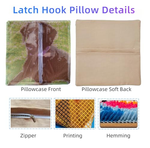 Latch Hook Pillow Kit Golf 43x43cm-4 | Printed Canvas Pillow Cover Already Sewed DIY Embroidery Pillowcase Crochet Yarn Hooking Craft Set for Hobby and Home Decor